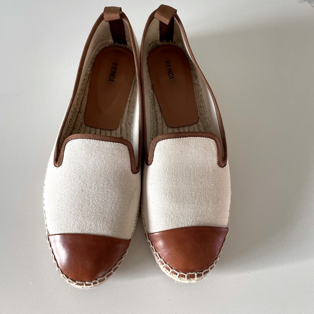 Fendi Beige/Brown fabric+leather espadrilles